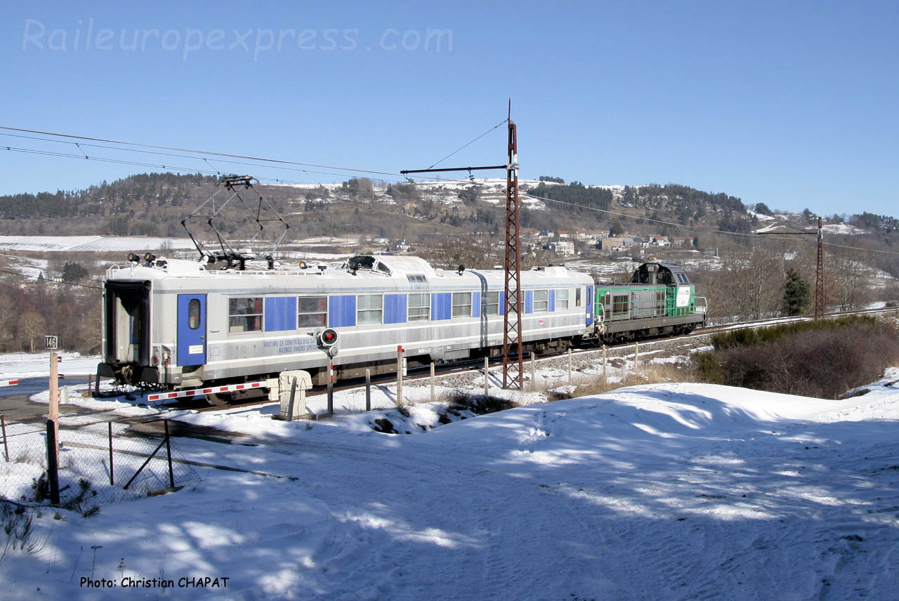 BB 69000 et voiture contrôle caténaire à Andelat (F-15)